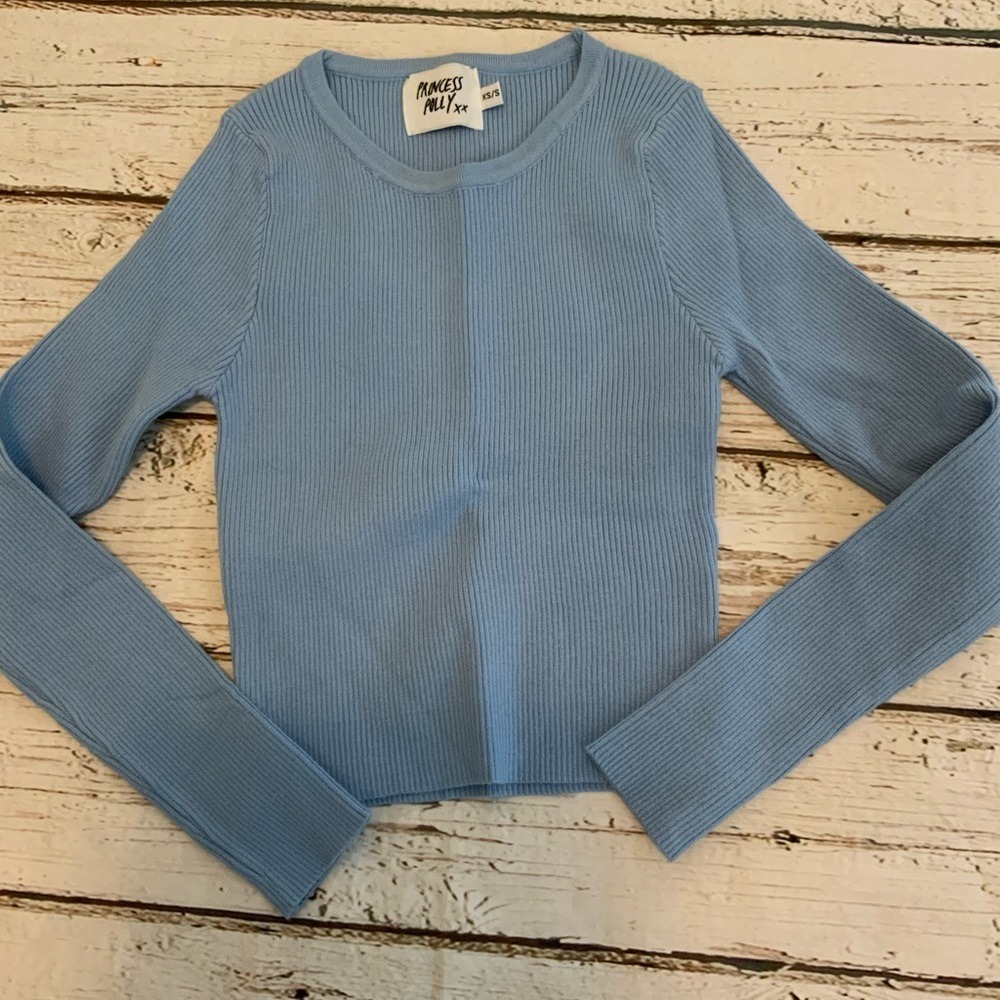 Princess Polly Blue‎ Ribbed Long Sleeve Top Sweater - XS